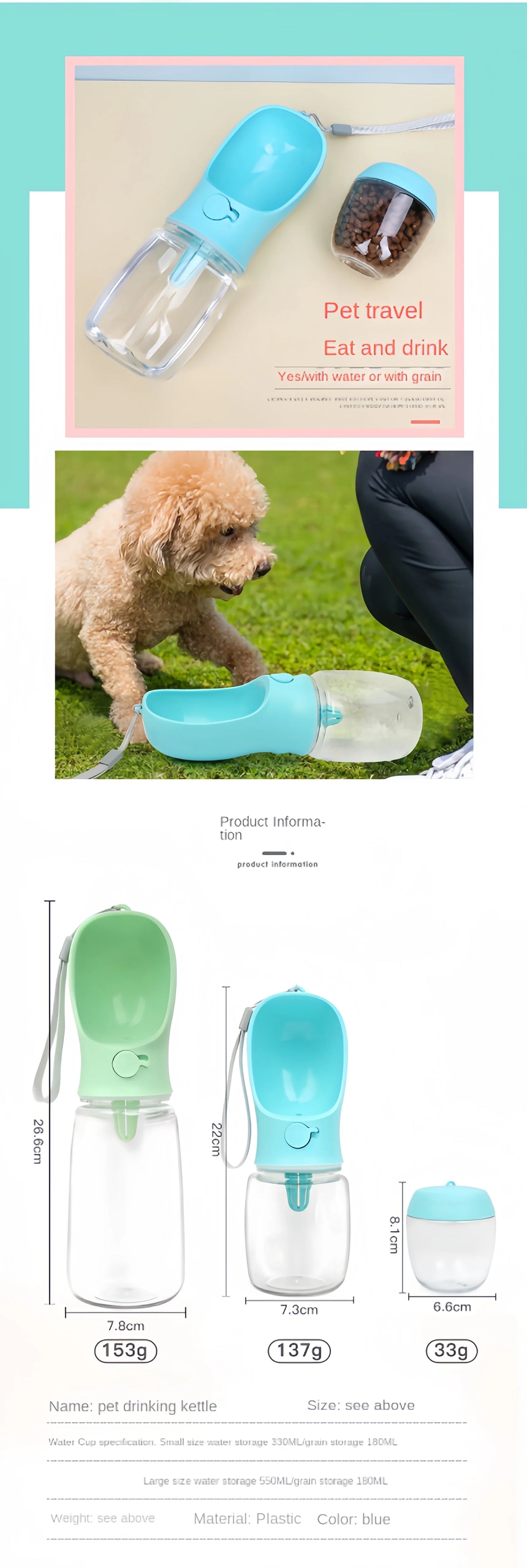 3-in-1 Multifunctional Portable Pet Water Bottle & Food Feeder