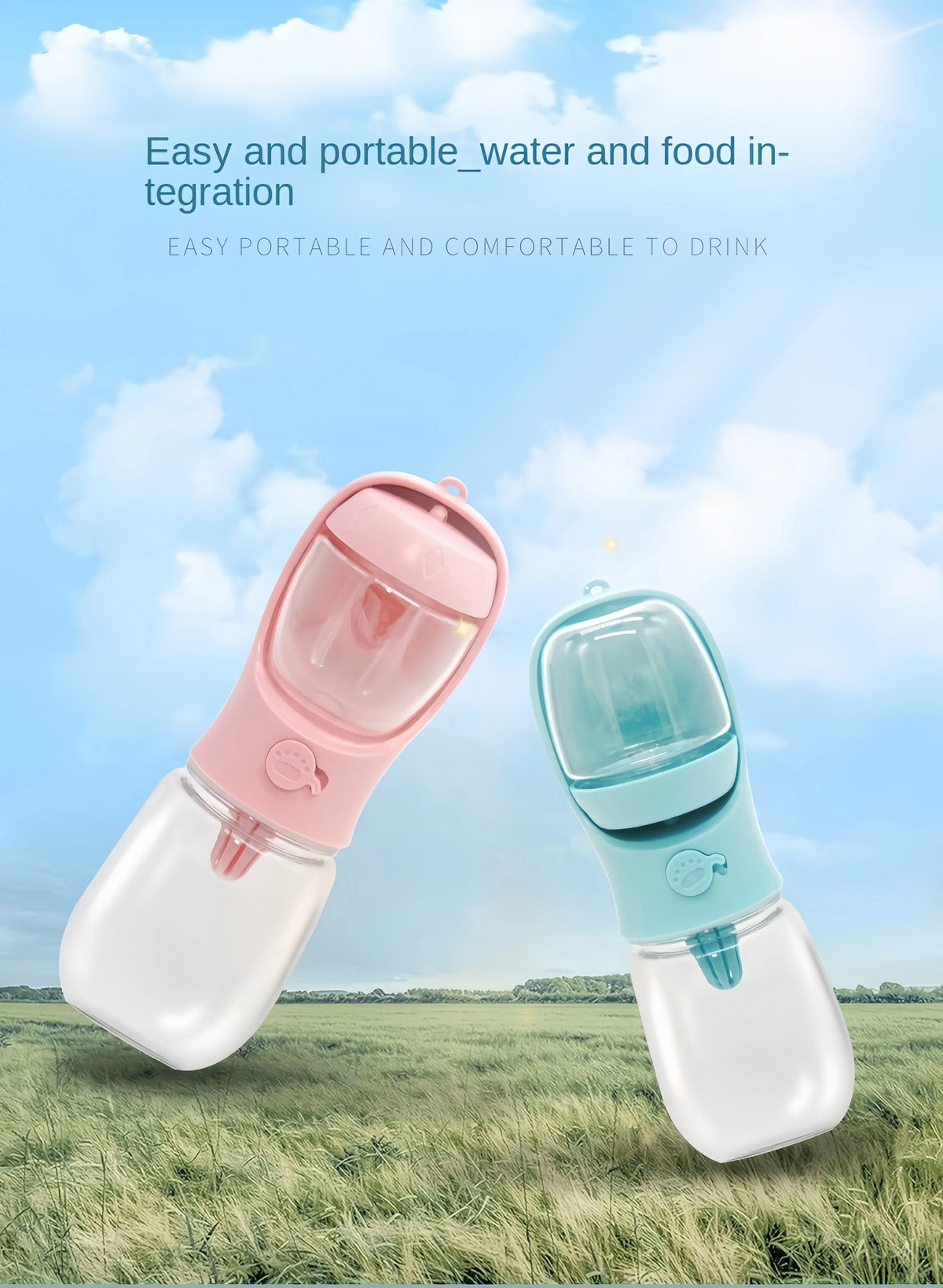 3-in-1 Multifunctional Portable Pet Water Bottle & Food Feeder