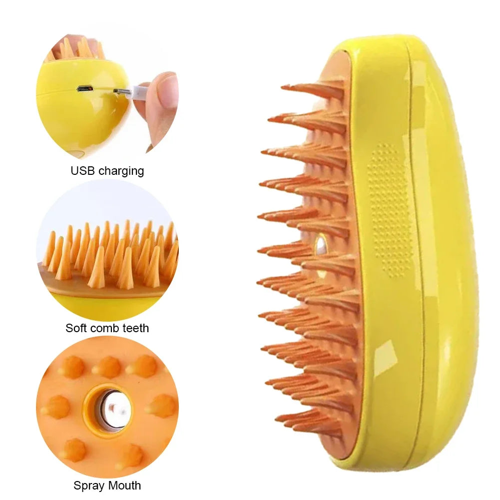 3-in-1 Steam Spray Pet Hair Removal & Massage Brush