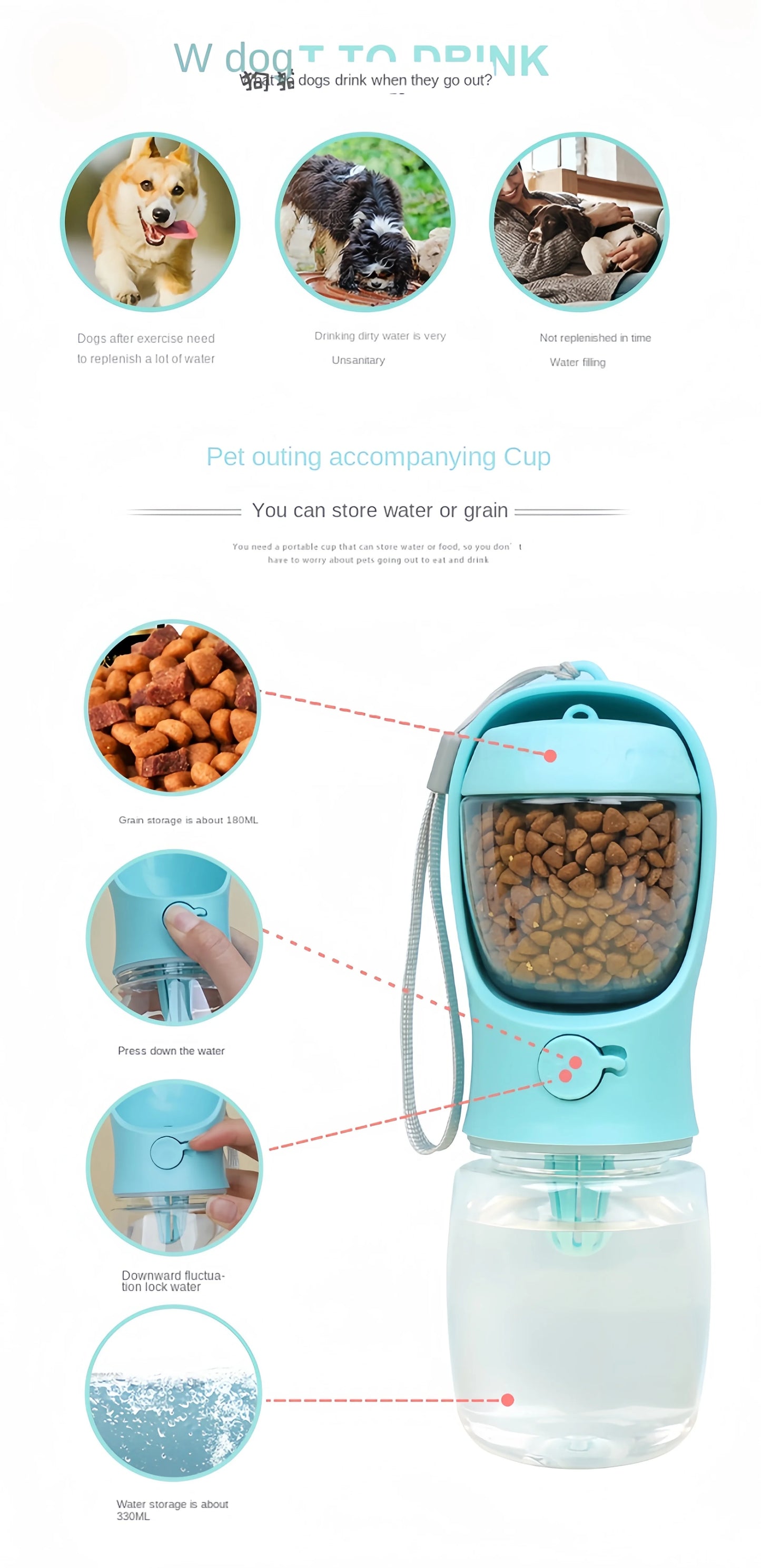 3-in-1 Multifunctional Portable Pet Water Bottle & Food Feeder